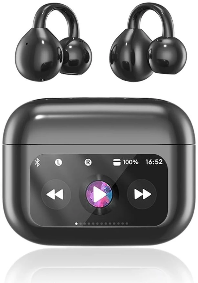 Main image of Clip On Ear Headphones, Open Ear Earbuds Wireless Bluetooth 5.4, Clip On Earbuds with LCD Touchscreen, Lightweight Comfort Open Ear Headphones for Pad Tablet Laptop Android/iOS Phones (Black)