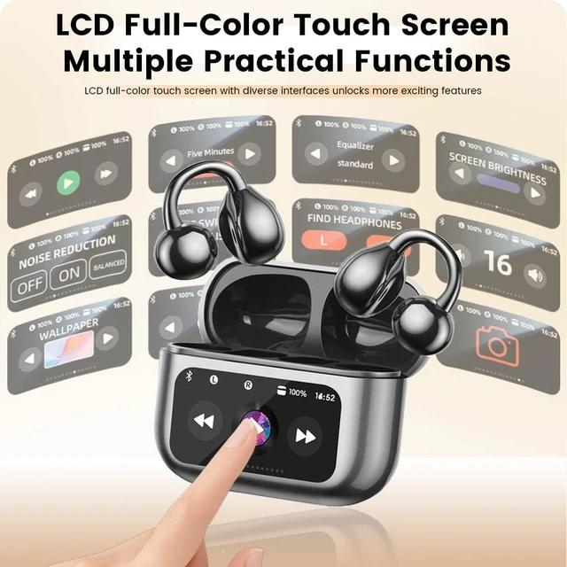 Alt view image 4 of 7 - Clip On Ear Headphones, Open Ear Earbuds Wireless Bluetooth 5.4, Clip On Earbuds with LCD Touchscreen, Lightweight Comfort Open Ear Headphones for Pad Tablet Laptop Android/iOS Phones (Black)