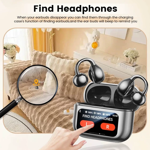 Alt view image 5 of 7 - Clip On Ear Headphones, Open Ear Earbuds Wireless Bluetooth 5.4, Clip On Earbuds with LCD Touchscreen, Lightweight Comfort Open Ear Headphones for Pad Tablet Laptop Android/iOS Phones (Black)