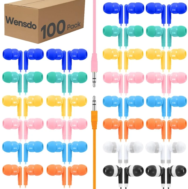 Main image of 100 Packs Earbuds Bulk Classroom Headphones, Individually Bagged, Wholesale Students Wired Earphones with 3.5 mm Jack for Classroom School Library Museums and More (HY01,100 Mixed)