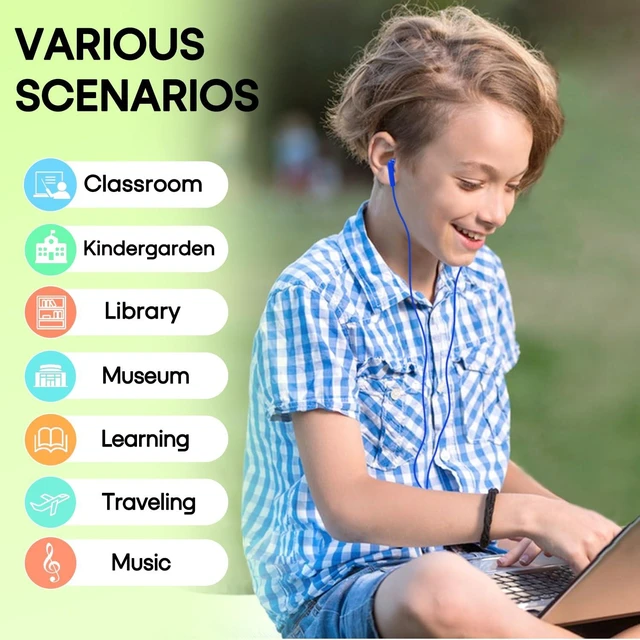 Alt view image 7 of 7 - 100 Packs Earbuds Bulk Classroom Headphones, Individually Bagged, Wholesale Students Wired Earphones with 3.5 mm Jack for Classroom School Library Museums and More (HY01,100 Mixed)