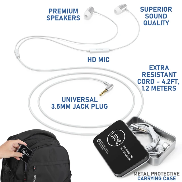 Alt view image 2 of 7 - Rider Wired Earbuds in-Ear Headphones, Earphones with Microphone, with Anti-Tangle Cable, Ear Buds for iPhone, iPad, Samsung, School Students, Kids, Women, Small Ears - White