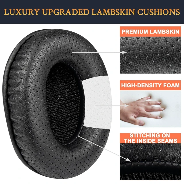 Alt view image 3 of 7 - Lambskin Earpads for Sony MDR-7506/MDR-V6/MDR-V7/MDR-CD900ST-Black