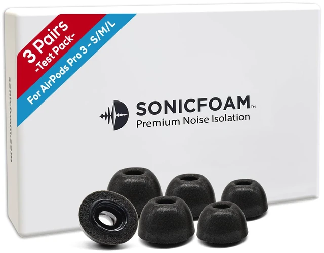 Main image of SFAir-3 Pro S/M/L - Memory Foam Earbud Tips - 3 Pairs - Black Fits Airpods Pro 3, One Pair Lasts up to 4 weeks, Fits in Charging Case