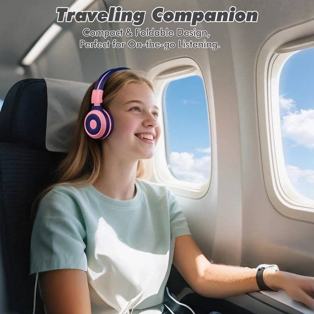 Alt view image 4 of 7 - Kids Wireless Headphones w/Mic for School,75/85/94dB Safe Volume Share Port, Travel Case, AUX Cord, USB C Charging, Bluetooth Headsets for Boys/Girls/Children/iPad/Tablet/Airplane/Travel