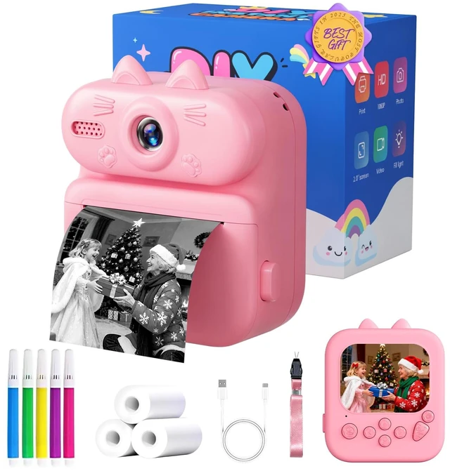 Main image of Kids Camera Instant Print: 1080P Camera for Kids, Pink Cat Instant Camera, 32G SD Card - Lanyard - Christmas Birthday Gifts for Girls Boys - Portable Toy for 3 4 5 6 7 8 9 10 Years Old