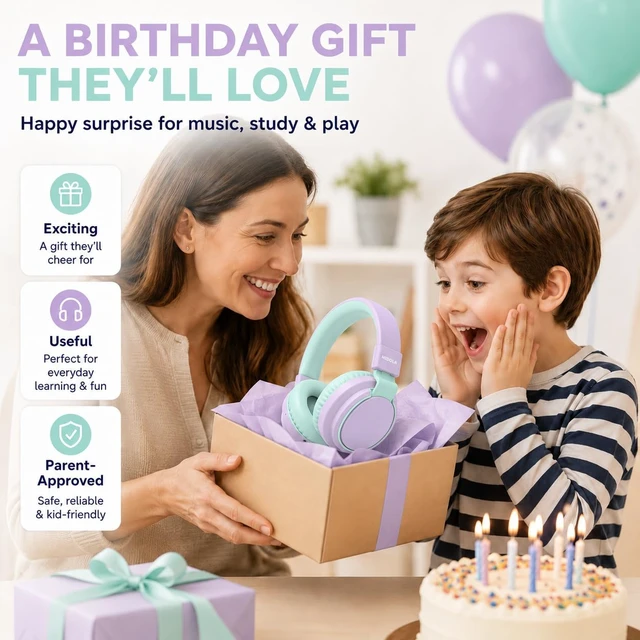 Alt view image 6 of 7 - Kids Bluetooth Headphones Wireless Over-Ear,68Hrs,Volume Limit 85/94dB PP Built-in Mic,Adjustable Headband Foldable Lightweight for Toddler School Girls Boys,Stereo Sound,Wired by Aux 3.5mm Purple