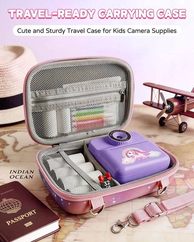 Alt view image 6 of 7 - Kids Camera Instant Print with Carrying Case, Digital Selfie Camera with 6 Rolls Print Paper, 5 Monochrome Colors, 32GB SD Card, Portable Toddler Camera for Girls 3-12, Christmas Birthday Gift
