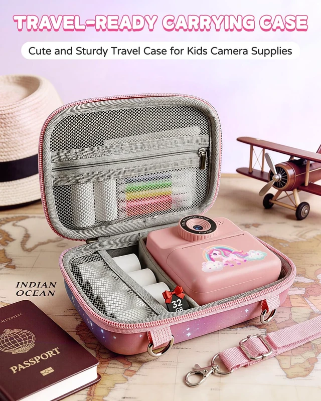Alt view image 6 of 7 - Kids Camera Instant Print with Carrying Case, Digital Selfie Camera with 6 Rolls Print Paper, 5 Monochrome Colors, 32GB SD Card, Portable Toddler Camera for Girls 3-12, Christmas Birthday Gift