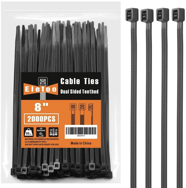 Main image of 8 Inch Black Zip Ties Heavy Duty 2000 Pack Cable Ties 85 LBS UV Resistant Cable Ties, Weatherproof, Self-Locking for Indoor and Outdoor