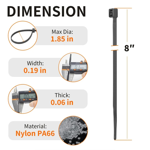 Alt view image 2 of 6 - 8 Inch Black Zip Ties Heavy Duty 2000 Pack Cable Ties 85 LBS UV Resistant Cable Ties, Weatherproof, Self-Locking for Indoor and Outdoor