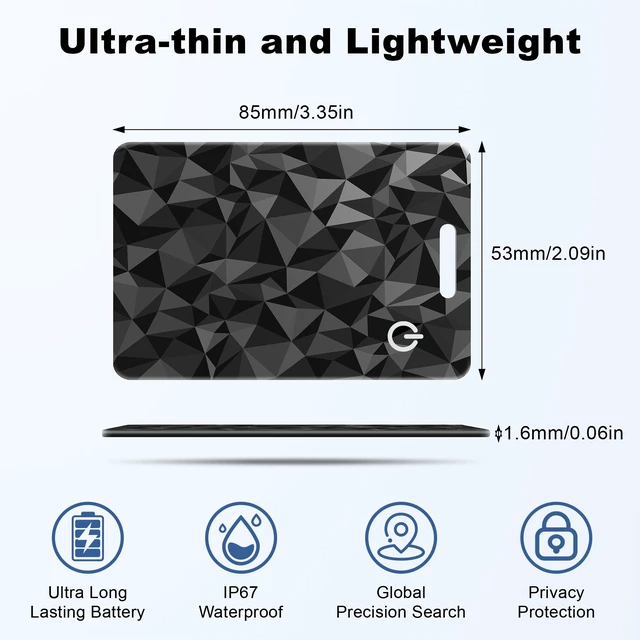Alt view image 5 of 7 - Wallet Tracker Card for Apple Find My (iOS Only), Ultra-Thin Bluetooth Tracker Smart Card Wallet Finder, IP68 Waterproof Slim Item Locator for Wallets, Keys, Passport & Luggage Tags ((Faceted Black)