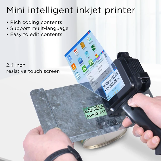 Alt view image 4 of 7 - Handheld Inkjet Printer with 42ml Quick-Drying Ink Cartridge, 0.5 Inch Nozzle Ink Jet Coding Machine for EXP Date/Batch Number/QR Code/Barcode/Logo/Text (ZM-C12mini) (Black)