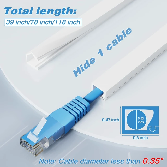 Alt view image 2 of 7 - 78" Silicone Cord Hider for 1 Cord, Self-Adhesive Wall Cord Cover Flexible Side Buckle Cable Raceway for Wall Mounted TV, Home Office Desk Cable Management, White