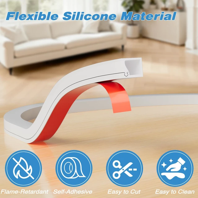 Alt view image 6 of 7 - 78" Silicone Cord Hider for 1 Cord, Self-Adhesive Wall Cord Cover Flexible Side Buckle Cable Raceway for Wall Mounted TV, Home Office Desk Cable Management, White