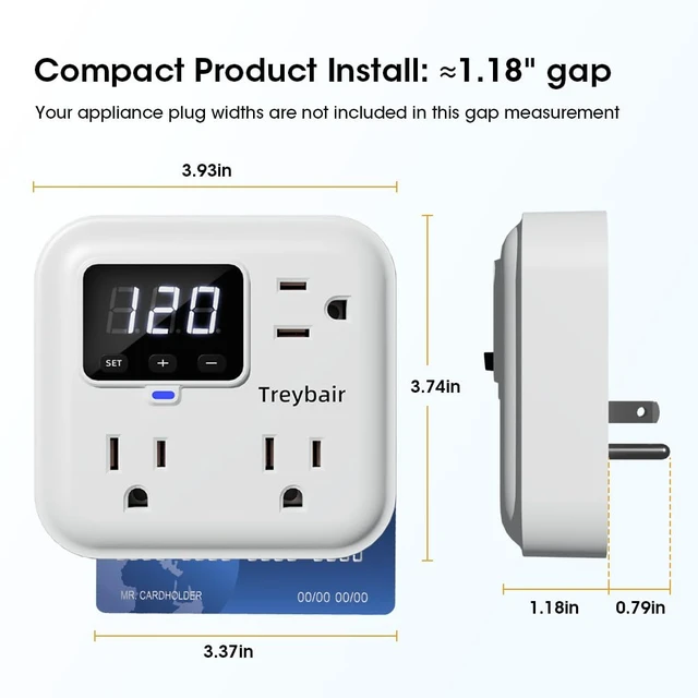 Alt view image 5 of 7 - Appliance Surge Protector Voltage Stabilizer Fireproof UL94V-1 Wall Mount Surge Protectors Outlet for Refrigerator, TV & Heavy, Real-Time Monitoring & Custom Voltage 80V-140V (Pro)