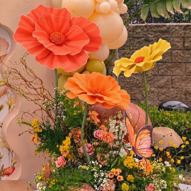 Main image of 3 Pcs Fall Giant Artificial Flower Large 12 16 20" Paper Flower Decor Large Paper Flower Decoration for Fall Wedding Backdrop, Large Artificial Flower for Autumn Thanksgiving Party Decorations
