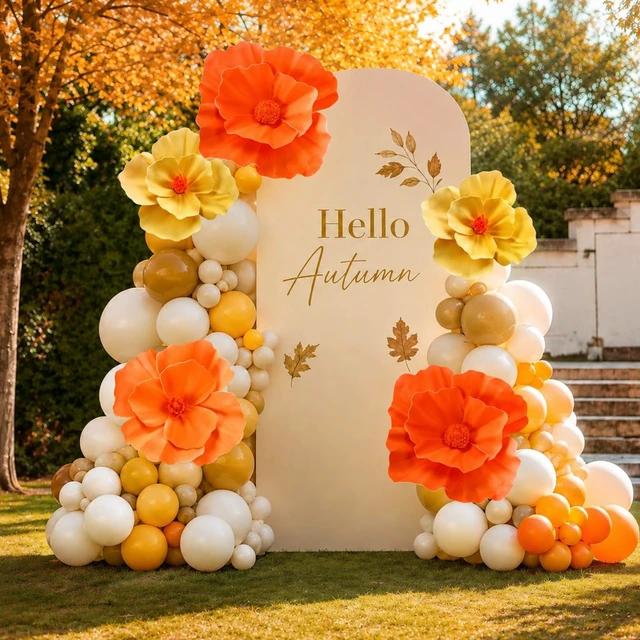Alt view image 4 of 6 - 3 Pcs Fall Giant Artificial Flower Large 12 16 20" Paper Flower Decor Large Paper Flower Decoration for Fall Wedding Backdrop, Large Artificial Flower for Autumn Thanksgiving Party Decorations