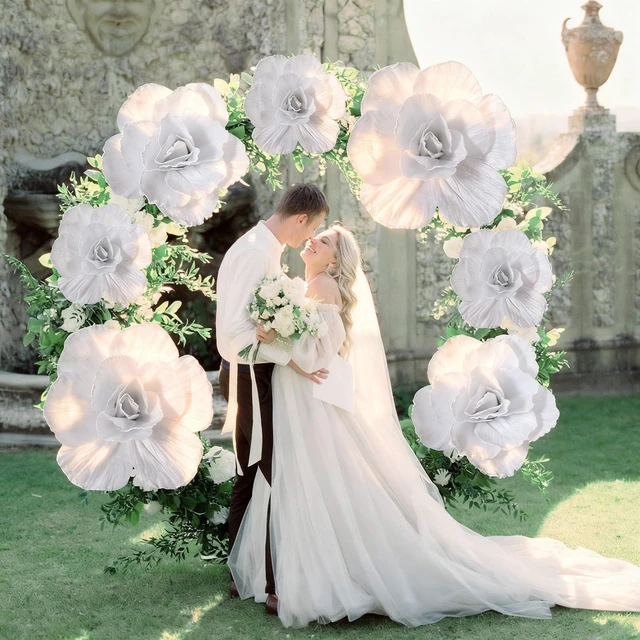 Main image of 3 Pcs Wedding White Flowers, Giant Big Flowers for Decorations Layered Petals Backdrop, Reusable Foam, Home Anniversary Birthday Valentine Decor, Three Sizes Dimensional Display