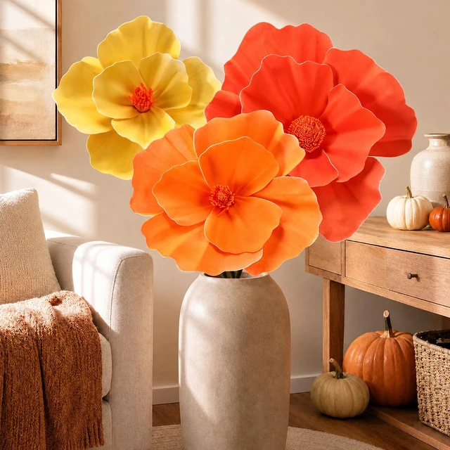 Alt view image 6 of 6 - 3 Pcs Fall Giant Artificial Flower Large 12 16 20" Paper Flower Decor Large Paper Flower Decoration for Fall Wedding Backdrop, Large Artificial Flower for Autumn Thanksgiving Party Decorations