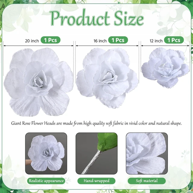 Alt view image 2 of 6 - 3 Pcs Wedding White Flowers, Giant Big Flowers for Decorations Layered Petals Backdrop, Reusable Foam, Home Anniversary Birthday Valentine Decor, Three Sizes Dimensional Display