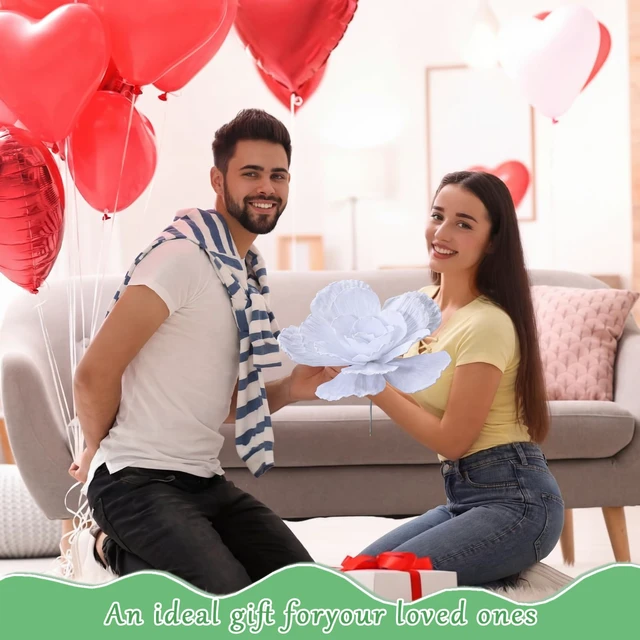 Alt view image 4 of 6 - 3 Pcs Wedding White Flowers, Giant Big Flowers for Decorations Layered Petals Backdrop, Reusable Foam, Home Anniversary Birthday Valentine Decor, Three Sizes Dimensional Display
