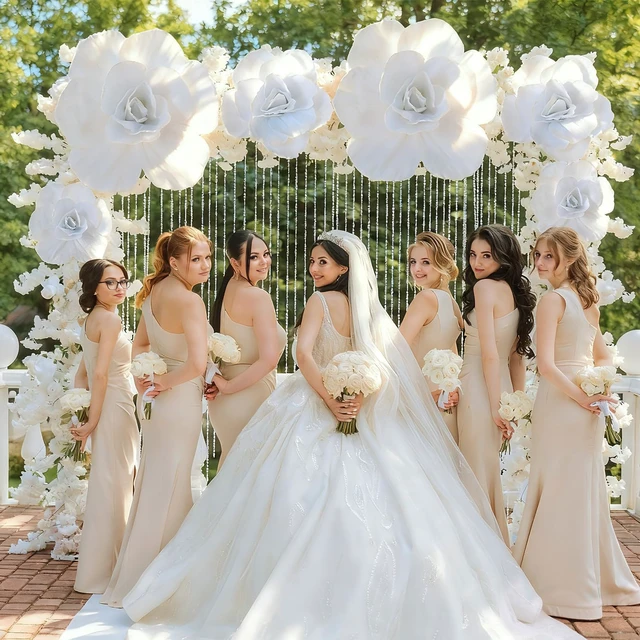 Alt view image 3 of 6 - 3 Pcs Wedding White Flowers, Giant Big Flowers for Decorations Layered Petals Backdrop, Reusable Foam, Home Anniversary Birthday Valentine Decor, Three Sizes Dimensional Display