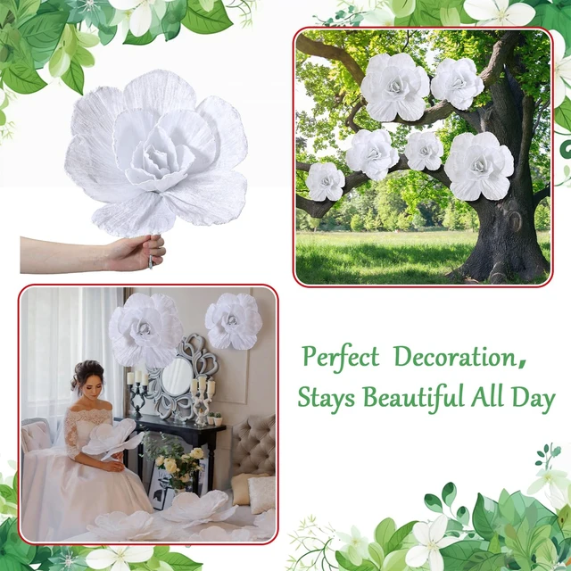 Alt view image 6 of 6 - 3 Pcs Wedding White Flowers, Giant Big Flowers for Decorations Layered Petals Backdrop, Reusable Foam, Home Anniversary Birthday Valentine Decor, Three Sizes Dimensional Display