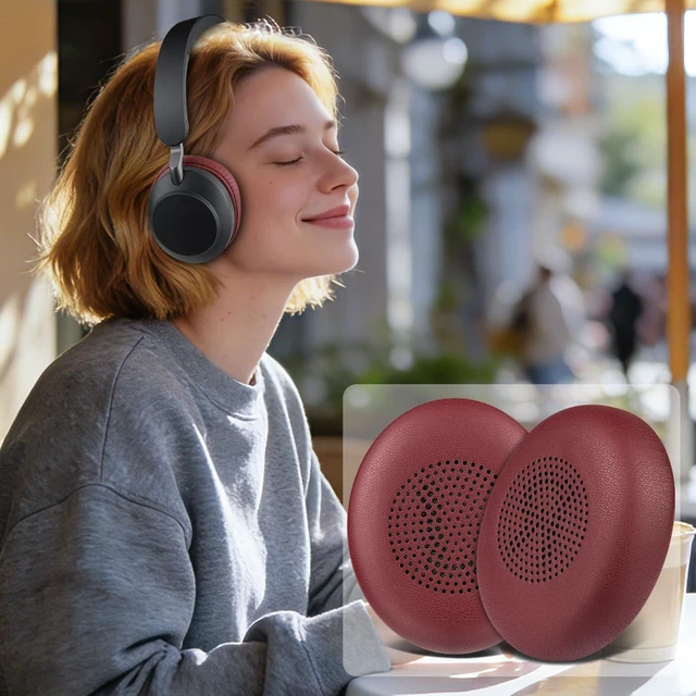 Alt view image 5 of 5 - Earpads Replacement for Jabra Evolve2 65 (Evolve 2 65MS 65UC MS UC)/Evolve2 40 (40UC 40MS USB)/Elite 45h On-Ear Wireless Headset, Ear Pads Cushions with Softer Protein Leather - Burgundy