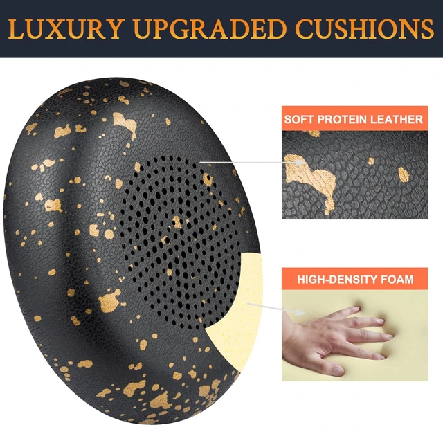 Alt view image 3 of 4 - Earpads Replacement for Jabra Evolve2 65 (Evolve 2 65MS 65UC MS UC)/Evolve2 40 (40UC 40MS USB)/Elite 45h On-Ear Wireless Headset, Ear Pads Cushions with Softer Protein Leather - Black Gold