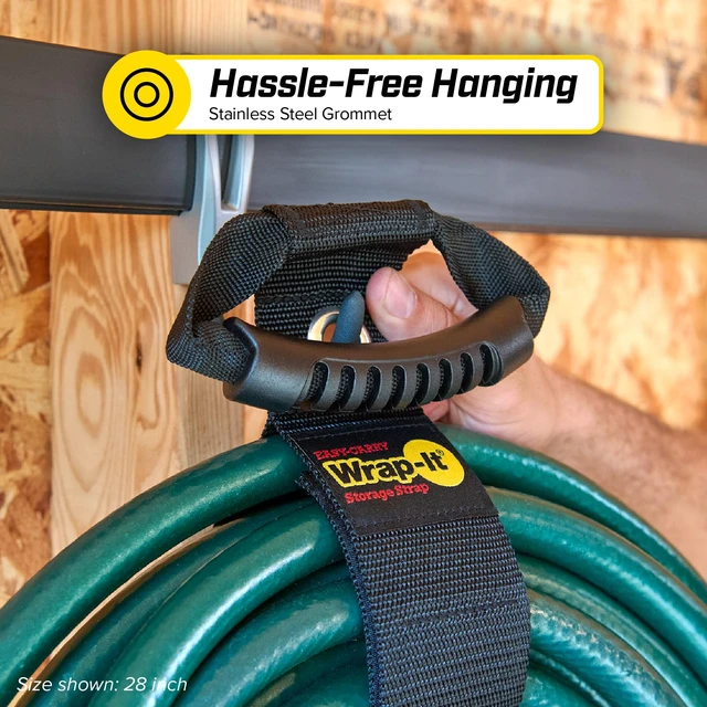 Alt view image 6 of 7 - Easy-Carry Straps - 28 (2-Pack) Black with Grommet Cord Wrap and Hose Organizer for Your RV Tool Kit