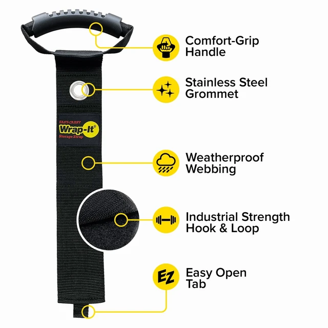 Alt view image 5 of 7 - Easy-Carry Straps - 28 (2-Pack) Black with Grommet Cord Wrap and Hose Organizer for Your RV Tool Kit