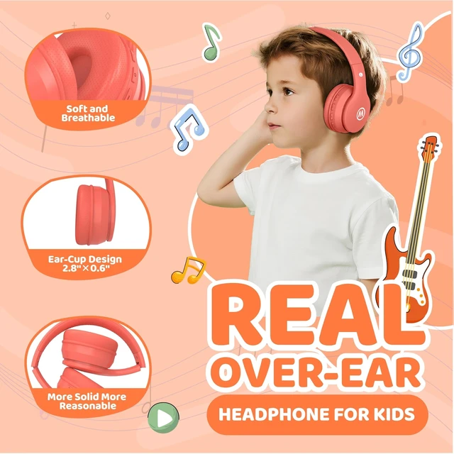 Alt view image 4 of 7 - Headphones Kids Bluetooth 5.4 Wireless Play Time 68H Safe Volume Limit 85/94dB Over-Ear Foldable Headset,Fast Charging,with Aux Cord Built-in Mic for Toddler Child Pad Study Tablet Coral