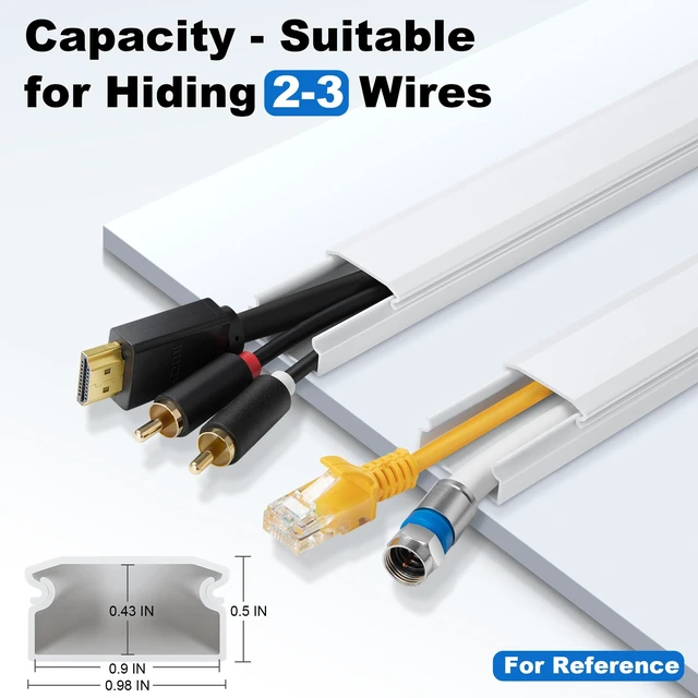 Alt view image 2 of 6 - 204in Wall Cord Cover Kit with Complete Accessories, White Cord Hider Self-Adhesive Wire Covers for Wall-Mounted TV Cords, Paintable Cable Raceway Concealer, 12 Sections L15.7in Each, W1in H0.5in