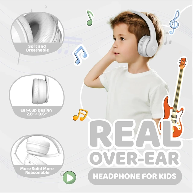 Alt view image 4 of 7 - Headphones Kids Bluetooth 5.4 Wireless Play Time 68H Safe Volume Limit 85/94dB Over-Ear Foldable Headset,Fast Charging,with Aux Cord Built-in Mic for Toddler Child Pad Study Tablet White