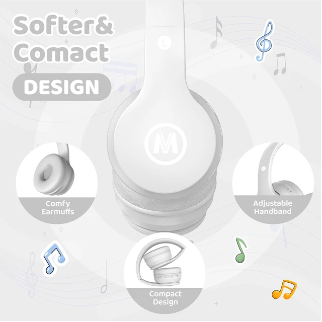 Alt view image 6 of 7 - Headphones Kids Bluetooth 5.4 Wireless Play Time 68H Safe Volume Limit 85/94dB Over-Ear Foldable Headset,Fast Charging,with Aux Cord Built-in Mic for Toddler Child Pad Study Tablet White
