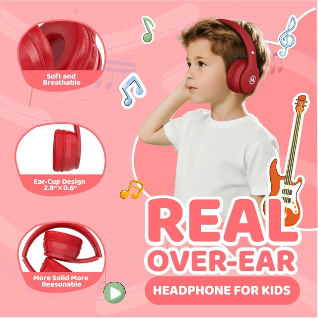 Alt view image 4 of 7 - Headphones Kids Bluetooth 5.4 Wireless Play Time 68H Safe Volume Limit 85/94dB Over-Ear Foldable Headset,Fast Charging,with Aux Cord Built-in Mic for Toddler Child Pad Study Tablet Red