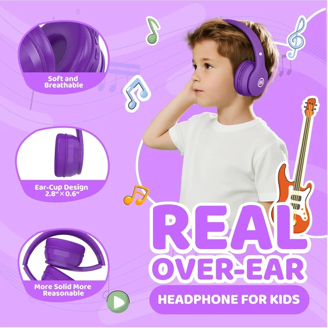 Alt view image 4 of 7 - Headphones Kids Bluetooth 5.4 Wireless Play Time 68H Safe Volume Limit 85/94dB Over-Ear Foldable Headset,Fast Charging,with Aux Cord Built-in Mic for Toddler Child Pad Study Tablet Purple