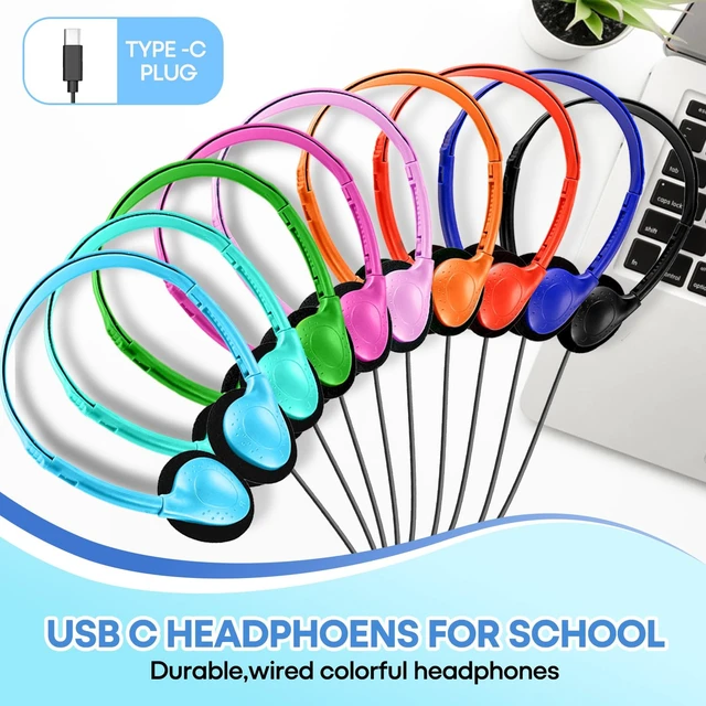 Alt view image 6 of 7 - 100 Pack USB C Classroom Bulk Headphones for Kids Schools Students K-12, Wholesale Type C Wired Headphones Class Set Compatible with Newer Chromebooks, iPads, Tablets and Laptops(LS857C,100 Mixed)
