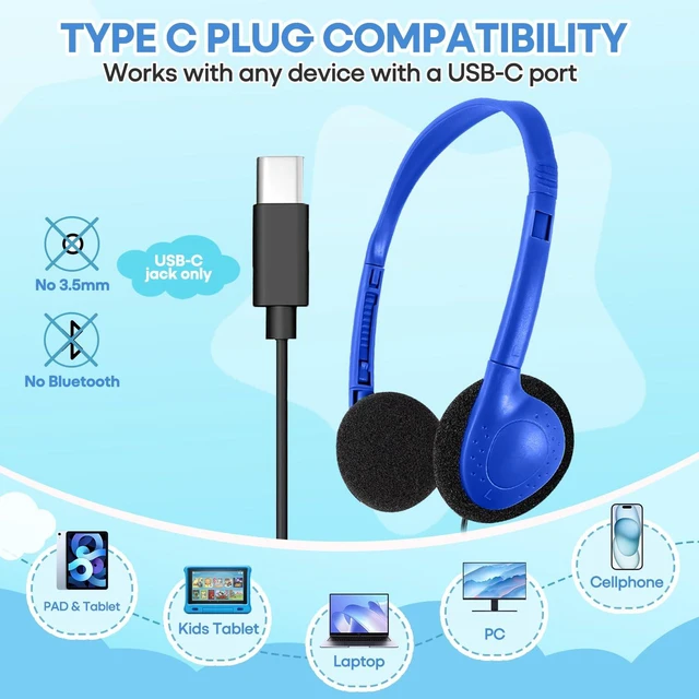 Alt view image 7 of 7 - Type C Headphones Bulk 30 Pack for Classroom School Kids, USB C Wired Headphones for Boys Girls Adults Students Tablet Smartphones(LS857C,30 Mixed)