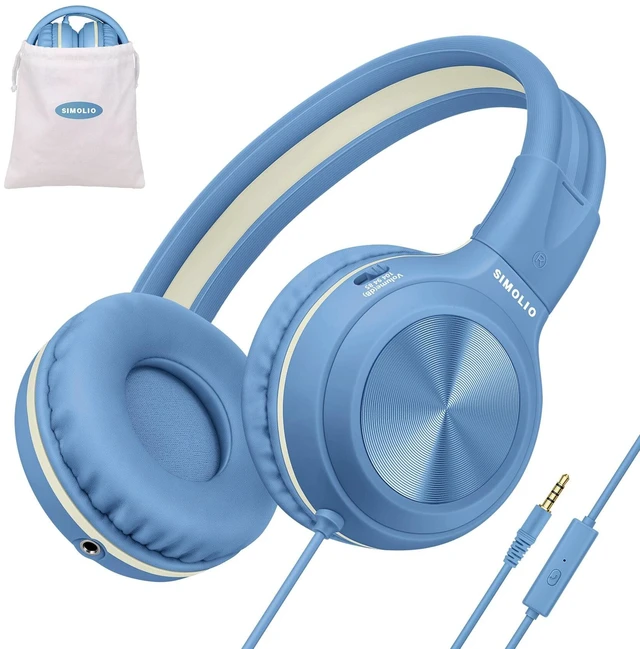 Main image of Manyshare Headphones for Kid, 3.5mm Wired Headset with Mic for iPad Built-in Share Port, 3-Level Volume Limiting, HD Mic, Durable Foldable Over-Ear Design and Pouch for School, PC and Travel
