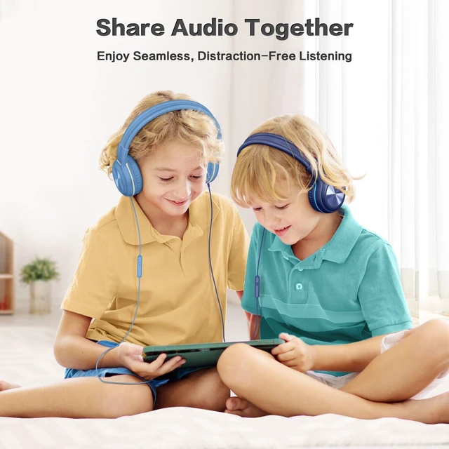 Alt view image 4 of 7 - Manyshare Headphones for Kid, 3.5mm Wired Headset with Mic for iPad Built-in Share Port, 3-Level Volume Limiting, HD Mic, Durable Foldable Over-Ear Design and Pouch for School, PC and Travel