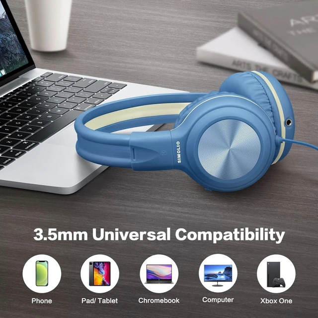 Alt view image 6 of 7 - Manyshare Headphones for Kid, 3.5mm Wired Headset with Mic for iPad Built-in Share Port, 3-Level Volume Limiting, HD Mic, Durable Foldable Over-Ear Design and Pouch for School, PC and Travel