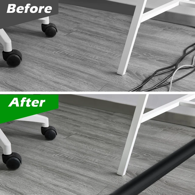 Alt view image 4 of 7 - 6ft Cord Covers for Wires on Floor, Large Capacity Wire Hider, Black Fits 4-7 Cables, Rigid PVC Construction, 2 Pack 3ft Each, Seamless Connection, Self-Adhesive, Cord Cavity 1.8" W x 0.6" H