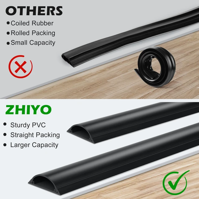 Alt view image 6 of 7 - 6ft Cord Covers for Wires on Floor, Large Capacity Wire Hider, Black Fits 4-7 Cables, Rigid PVC Construction, 2 Pack 3ft Each, Seamless Connection, Self-Adhesive, Cord Cavity 1.8" W x 0.6" H