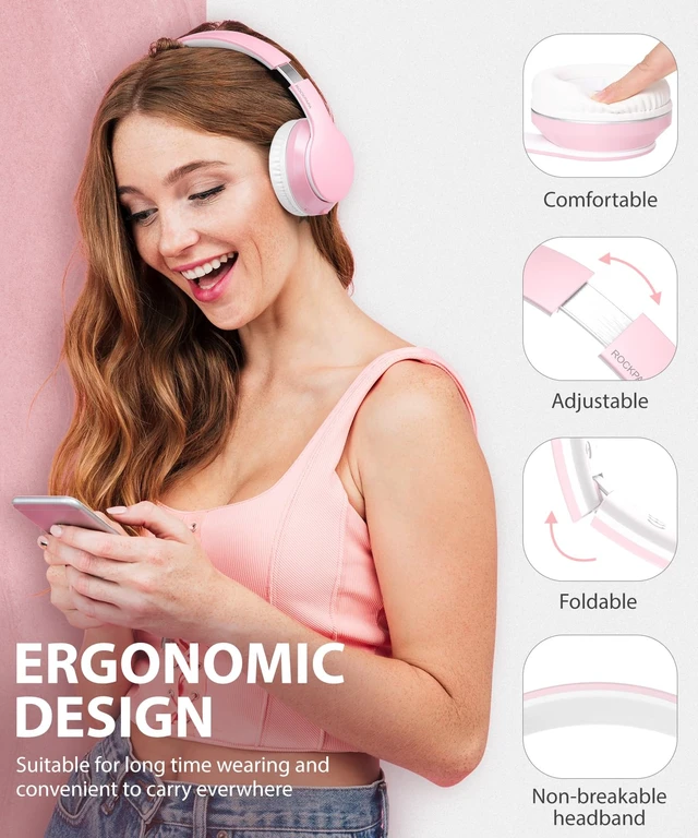 Alt view image 2 of 7 - E7 Wired/Wireless Bluetooth Headphones with Mic, 25 Hours Playtime 2 in 1 Wire less Blue tooth Head Phones Foldable Lightweight for Kids Boys Girls Youth in School Airplane Car Pink