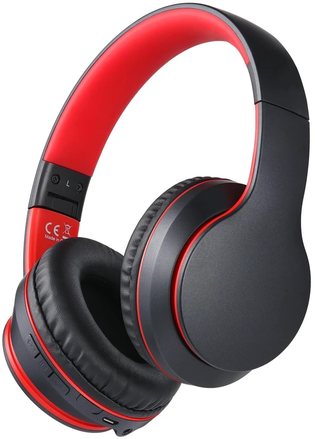Main image of E7 Wired/Wireless Bluetooth Headphones with Mic, 25 Hours Playtime 2 in 1 Wire less Blue tooth Head Phones Foldable Lightweight for Kids Boys Girls Youth in School Airplane Car Black Red