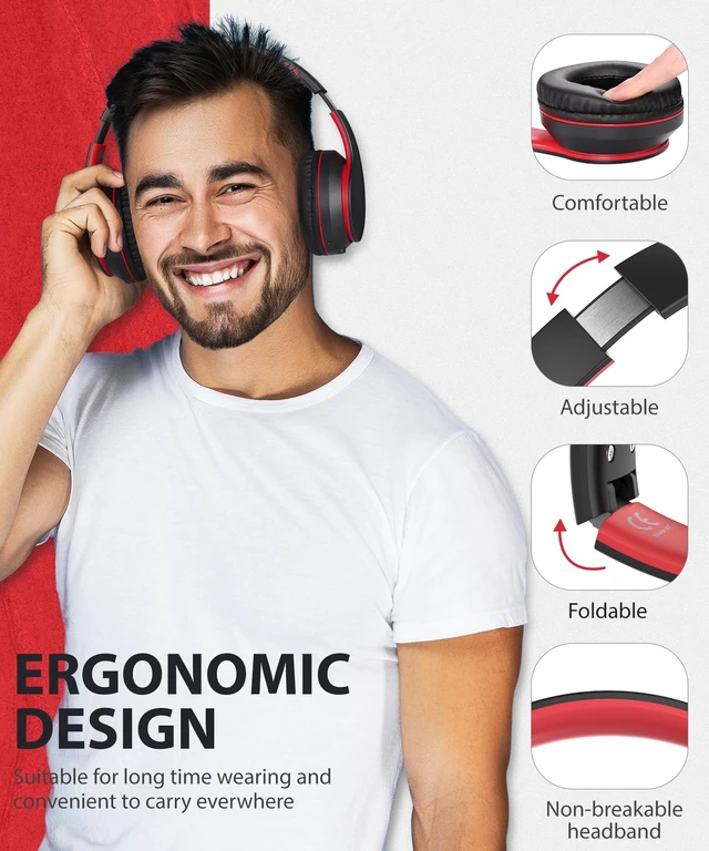 Alt view image 2 of 7 - E7 Wired/Wireless Bluetooth Headphones with Mic, 25 Hours Playtime 2 in 1 Wire less Blue tooth Head Phones Foldable Lightweight for Kids Boys Girls Youth in School Airplane Car Black Red