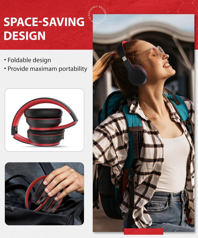 Alt view image 4 of 7 - E7 Wired/Wireless Bluetooth Headphones with Mic, 25 Hours Playtime 2 in 1 Wire less Blue tooth Head Phones Foldable Lightweight for Kids Boys Girls Youth in School Airplane Car Black Red