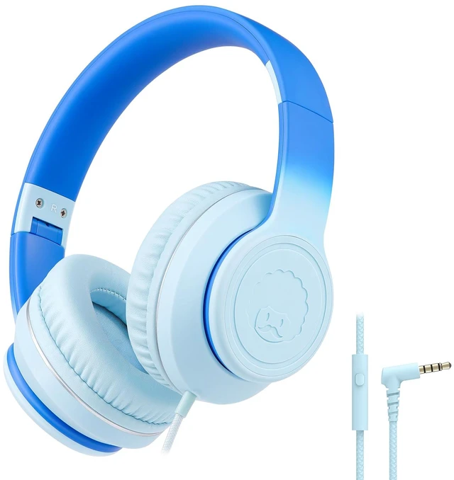 Main image of L22 Foldable Wired Headphones for Kids Girls Boys with Microphone Stereo 3.5mm Corded Head phones for School Classroom Airplane Chromebooks Computer Laptop Phones Gradient Blue